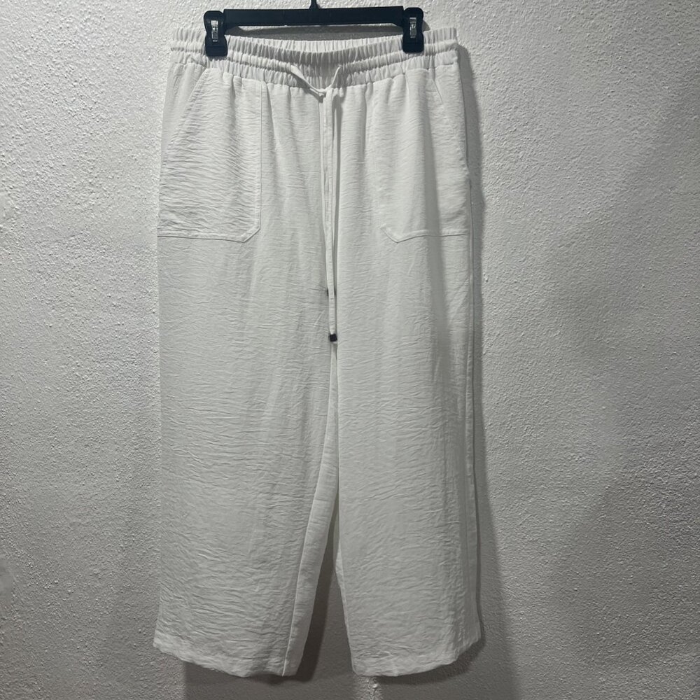 New York Clothing Co White Palazzo Pants With Belt Casual Comfortable Size M